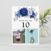 Carte de numéro de table en argent blanc bleu roya (Debout devant)