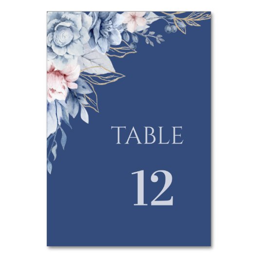 Carte de numéro de table en bleu poussiéreux flora (Par défaut)