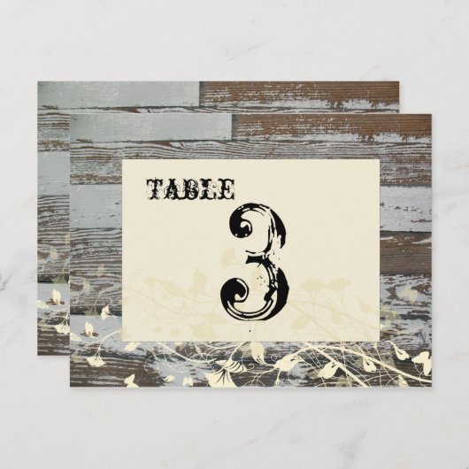 Carte de numéro de table en bois ancien (crème, pl (Devant / Derrière)