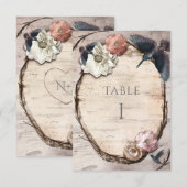 Carte de numéro de table en bouleau blanc rustique (Devant / Derrière)