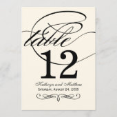 Carte de numéro de table en calligraphie noire sur (Devant)