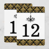 Carte de numéro de table en damassé noir et or ave (Devant / Derrière)