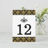 Carte de numéro de table en damassé noir et or ave (Debout devant)