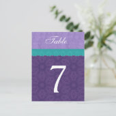 Carte de numéro de table en dentelle Turquoise et (Debout devant)