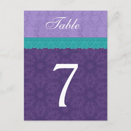 Carte de numéro de table en dentelle Turquoise et (Devant)