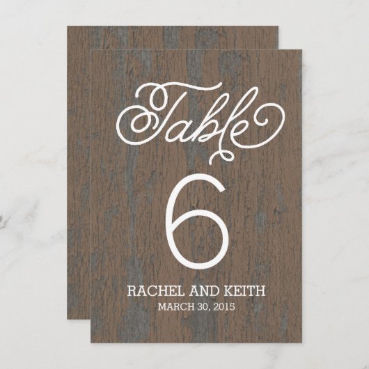 Carte de numéro de table en écorce rustique (Devant / Derrière)
