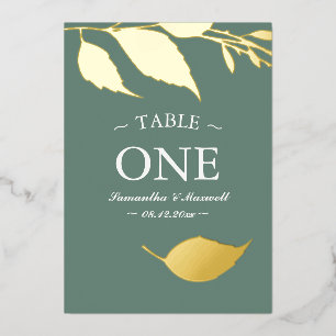Carte de numéro de table en feuilles modernes en f
