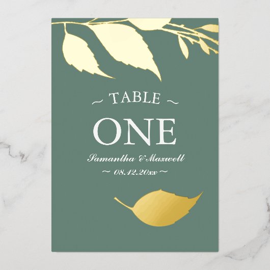 Carte de numéro de table en feuilles modernes en f (Devant)