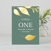 Carte de numéro de table en feuilles modernes en f (Debout devant)