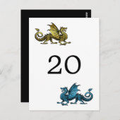 Carte de numéro de table en forme de dragon bleu o (Devant / Derrière)