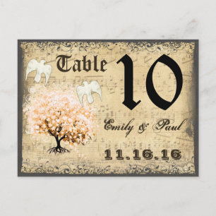 Carte de numéro de table en forme de feuille de cœ