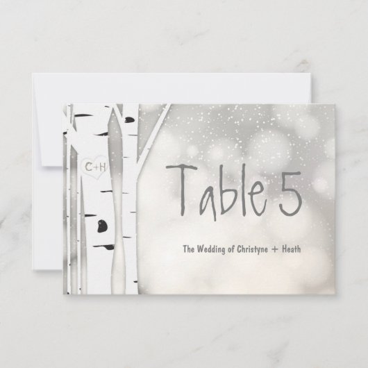 Carte de numéro de table enneigée en hiver avec bo (Devant)