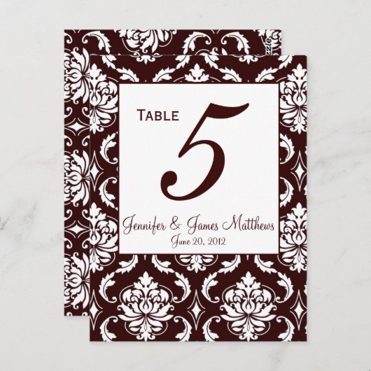 Carte de numéro de table Espresso Brown Mariage da (Devant / Derrière)