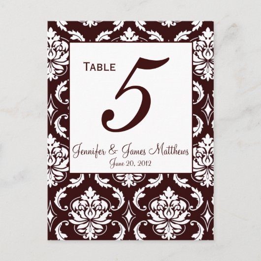 Carte de numéro de table Espresso Brown Mariage da (Devant)