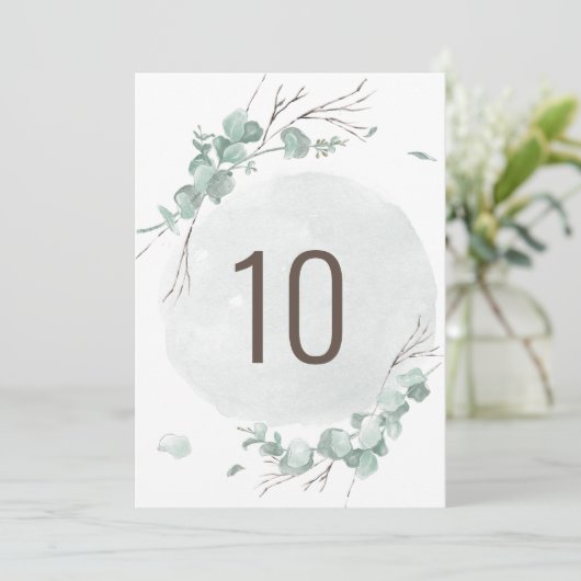 Carte de numéro de table Eucalyptus Rustique (Debout devant)