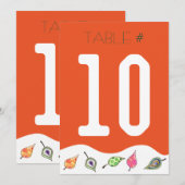 Carte de numéro de table Feuille en chute (Devant / Derrière)