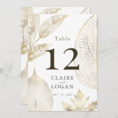 Carte de numéro de table Feuille Gold Delicate Mar (Devant / Derrière)