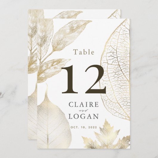 Carte de numéro de table Feuille Gold Delicate Mar (Devant / Derrière)