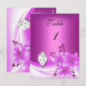 Carte de Numéro de Table Fleur Rose Diamant Bijou (Devant / Derrière)