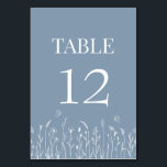 Carte de numéro de table fleur sauvage et papillon<br><div class="desc">Ajoutez une touche de beauté naturelle à votre table de mariage avec notre carte de numéro de table Fleur sauvage et papillons de la collection Fleur sauvage et papillons bleu Dusty. Ces belles cartes de numéro de table présentent une charmante prairie de fleurs sauvages et papillons bleus poussiéreux qui évoquent...</div>