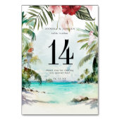 Carte de numéro de table Fleur tropicale de plage (Dos)