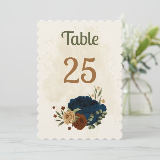 carte de numéro de table fleurie de terre cuite (Debout devant)