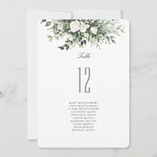 Carte de numéro de table florale avec nom d'invité (Devant)