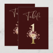 Carte de numéro de table florale d'automne de mari (Devant / Derrière)