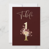 Carte de numéro de table florale d'automne de mari (Dos)