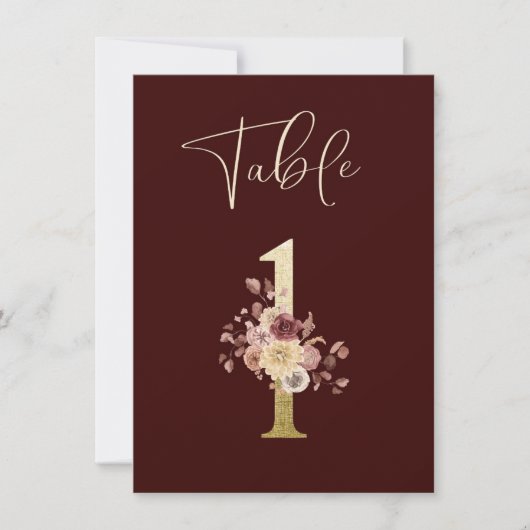 Carte de numéro de table florale d'automne de mari (Devant)