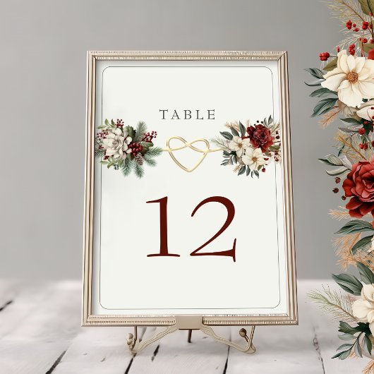 Carte de numéro de table florale de Noël