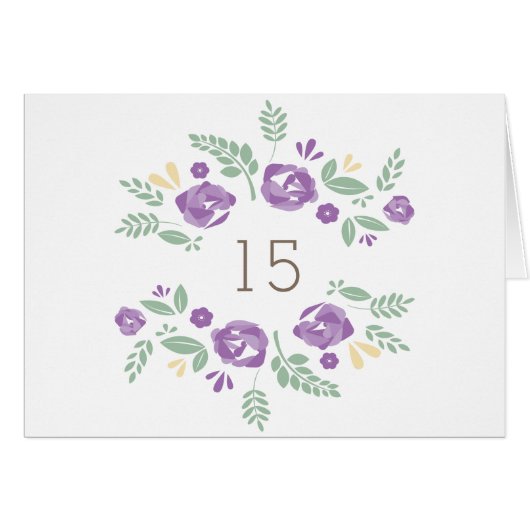 Carte de numéro de table florale de pays pourpre (Devant horizontal)