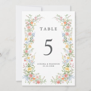 Carte de numéro de table florale ornée pastel doux