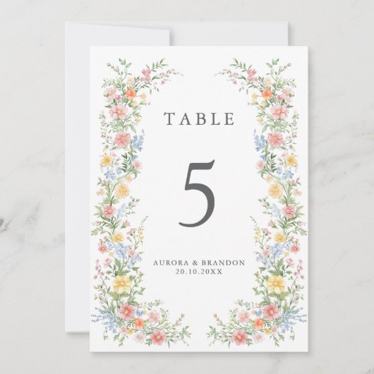Carte de numéro de table florale ornée pastel doux (Devant)