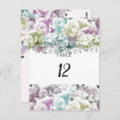 Carte de numéro de table florale pastel (Devant / Derrière)