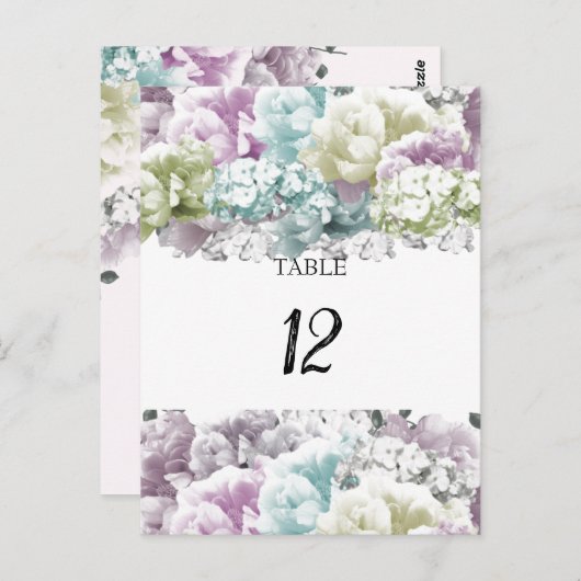 Carte de numéro de table florale pastel (Devant / Derrière)