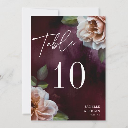 Carte de numéro de table florale rustique sombre e (Dos)