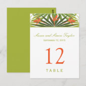 Carte de numéro de table florale tropicale | Vert  (Devant / Derrière)