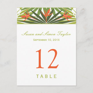 Carte de numéro de table florale tropicale | Vert