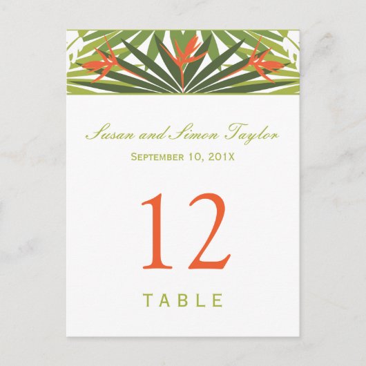Carte de numéro de table florale tropicale | Vert  (Devant)