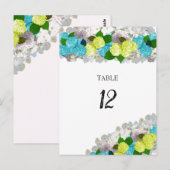 Carte de numéro de table florale turquoise jaune (Devant / Derrière)