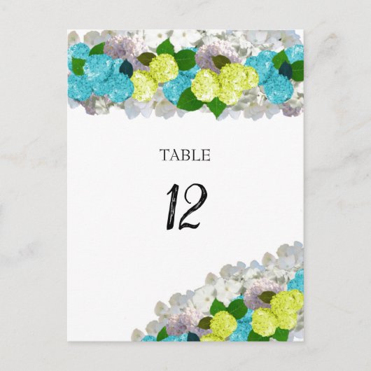 Carte de numéro de table florale turquoise jaune (Devant)