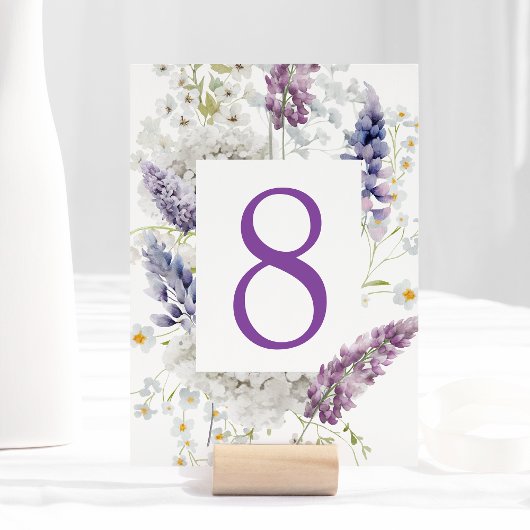 Carte de numéro de table florale violet + lavande