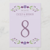 Carte de numéro de table florale violet vert rusti (Devant)