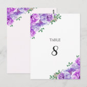Carte de numéro de table florale violette minimali (Devant / Derrière)
