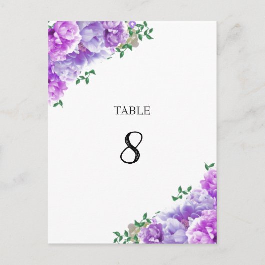 Carte de numéro de table florale violette minimali (Devant)