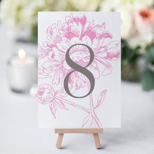 Carte de numéro de table Fuschia Rose Gris Pivoine