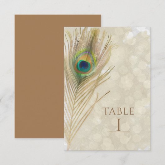 Carte de numéro de table glamour plume de paon exo (Devant / Derrière)
