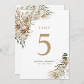 Carte de numéro de table Gold & Green Boho Wedding (Devant / Derrière)