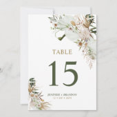 Carte de numéro de table Gold & Green Boho Wedding (Devant)